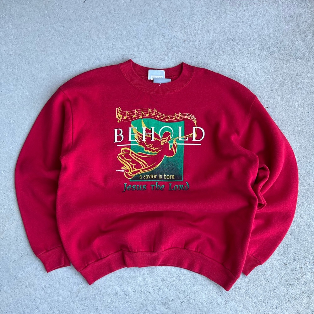 Vintage 1996 Lee Red Graphic Crewneck Sweater Made in USA 🇺🇸